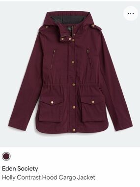 Eden Society Holly Contrast Hood Cargo Jacket Dark Purple NWOT